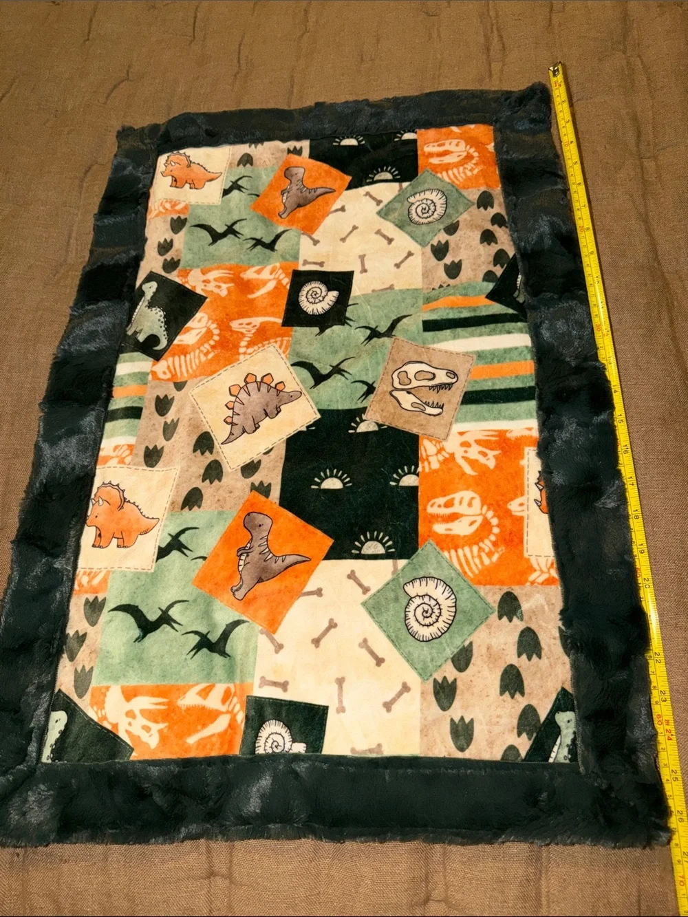 Plush Dino Patchwork Baby Throw Blanket - Gray Orange Green